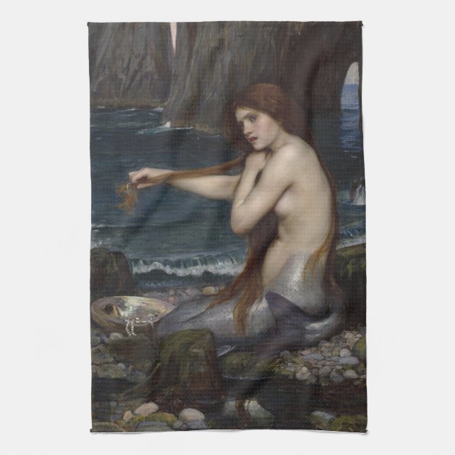 A Mermaid by John William Waterhouse Kitchen Towel (Vertical)