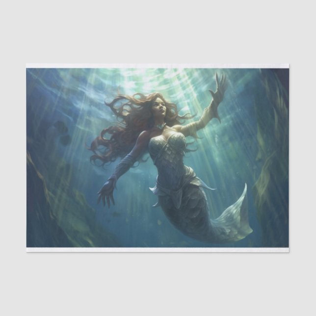 A mermaid in a sunlit tunnel swimming upward tissue paper (Front)