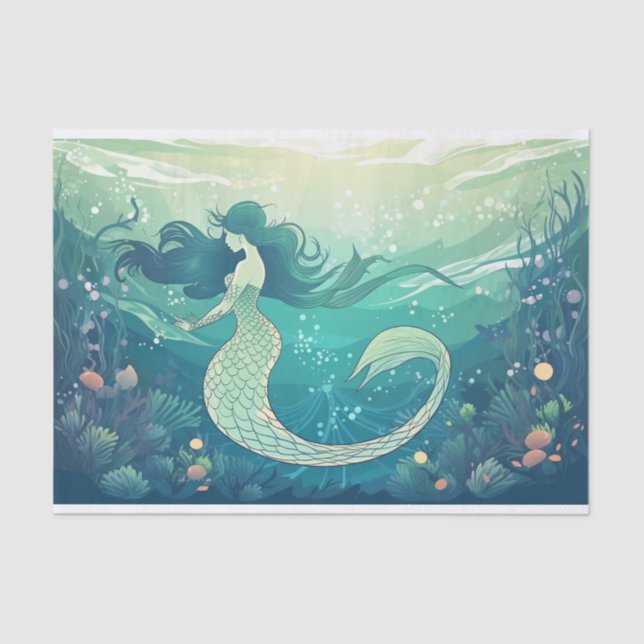 A mermaid in shallow waters filled with light tissue paper (Front)