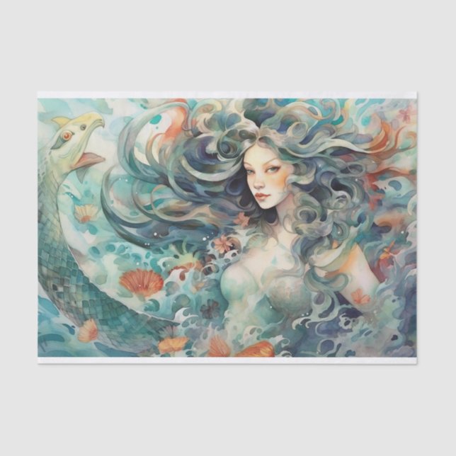 A Mermaid with Sea Serpent Tissue Paper (Front)