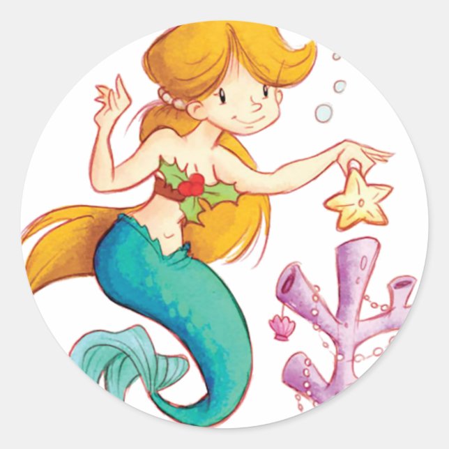 A Mermaids Christmas Classic Round Sticker (Front)