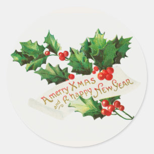 A Merry Christmas and a Happy New Year Vintage Classic Round Sticker