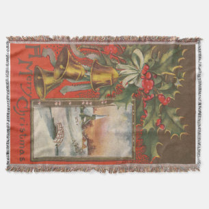 A Merry Christmas, Bells and Village Throw Blanket