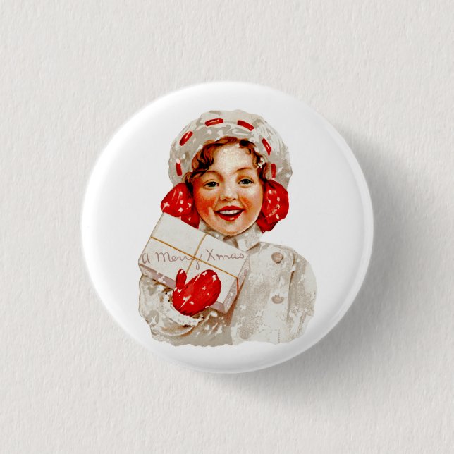 A Merry Christmas Girl 1 Inch Round Button (Front)