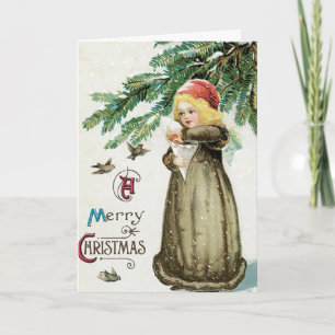 "A Merry Christmas" Girl Holiday Card