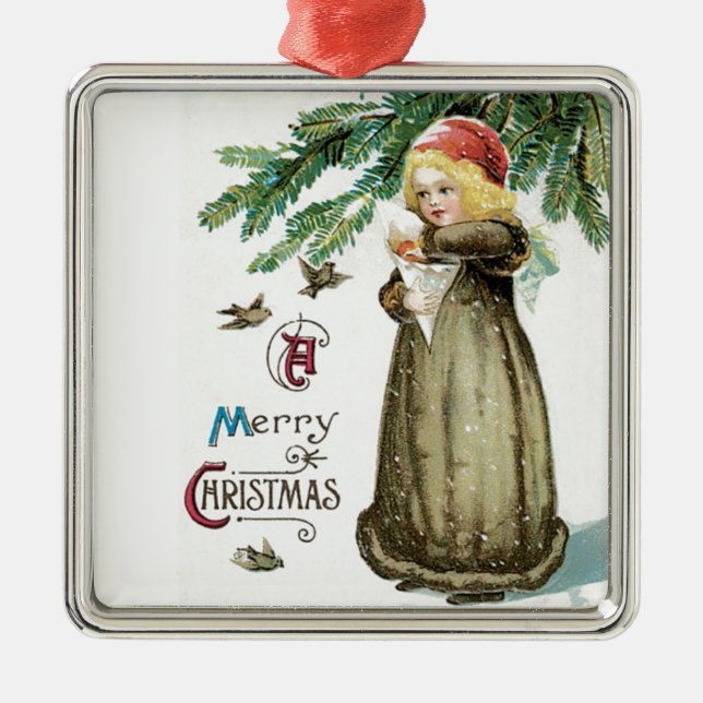 "A Merry Christmas" Girl Metal Ornament (Front)