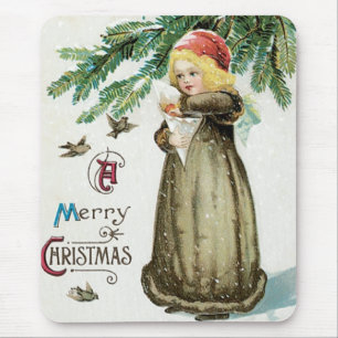 "A Merry Christmas" Girl Mouse Pad