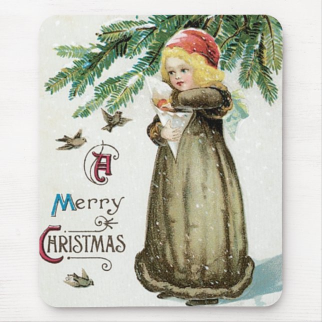 "A Merry Christmas" Girl Mouse Pad (Front)