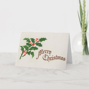 A Merry Christmas Holly Berries Vintage Holiday Card