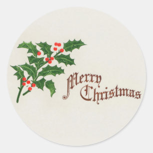 A Merry Christmas Holly Berries Vintage Holiday Classic Round Sticker