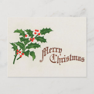 A Merry Christmas Holly Berries Vintage Holiday Postcard