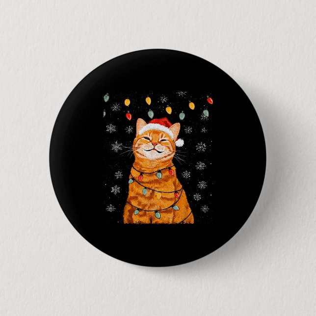 A Merry Christmas Lights Snowflake Ginger Cat Oran 2 Inch Round Button (Front)