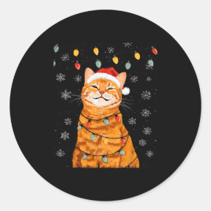 A Merry Christmas Lights Snowflake Ginger Cat Oran Classic Round Sticker