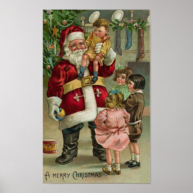 A Merry Christmas Santa and Children Poster (Front)