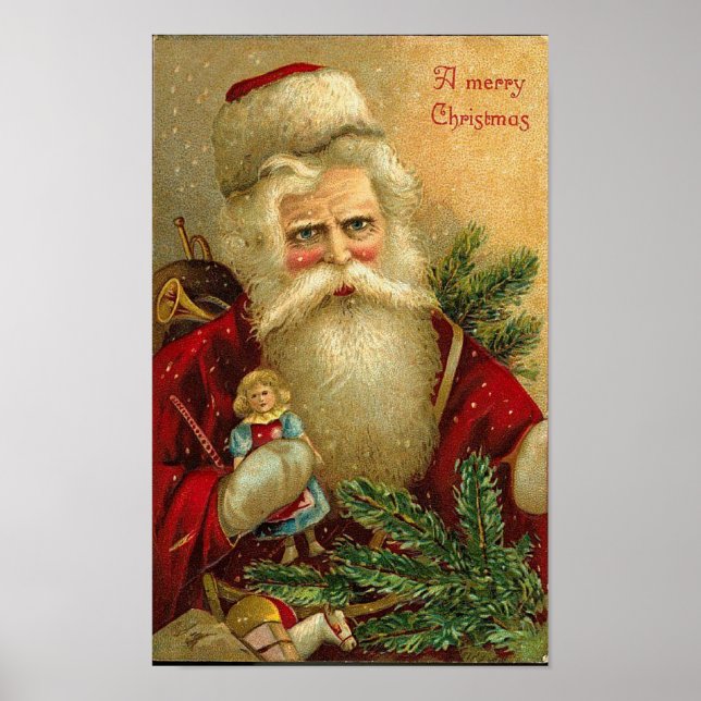 A Merry Christmas Santa and Doll Card Poster (Front)