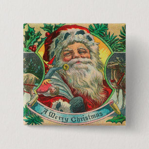 A Merry Christmas Santa and Reindeer Scene 2 Inch Square Button