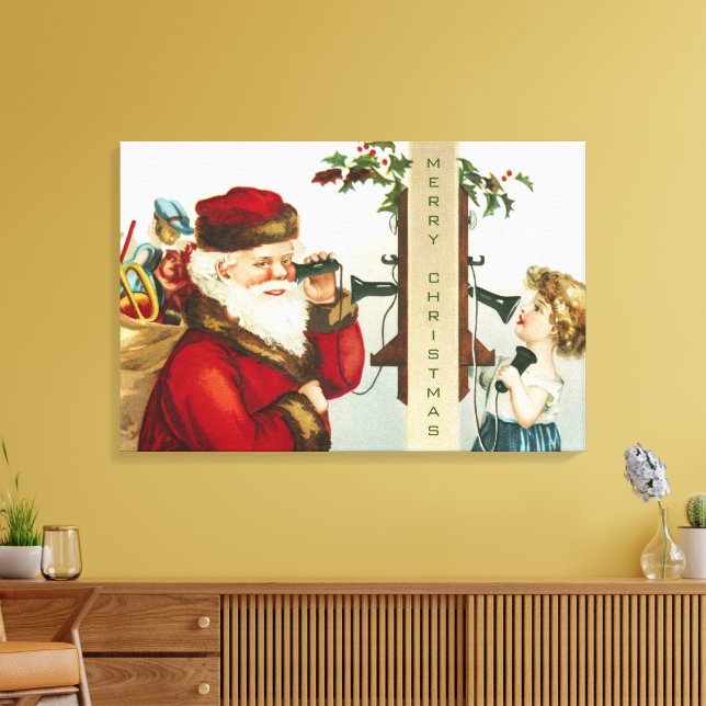 A Merry Christmas Santa Claus by Ellen Clapsaddle Canvas Print (Insitu(LivingRoom))