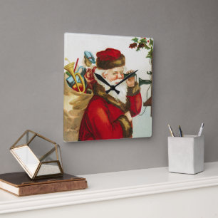 A Merry Christmas Santa Claus by Ellen Clapsaddle Square Wall Clock