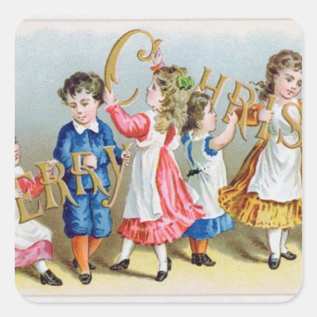 A Merry Christmas', Victorian postcard Square Sticker (Front)