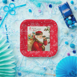 A Merry Christmas vintage art Holiday Paper Plate
