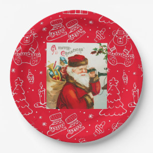 A Merry Christmas vintage art Holiday Paper Plate