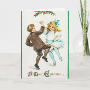 A Merry Christmas - vintage card, dancing children Card