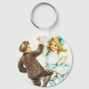 A Merry Christmas - vintage card, dancing children Keychain