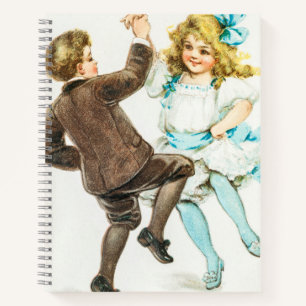 A Merry Christmas - vintage card, dancing children Notebook