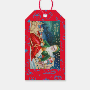 A MERRY CHRISTMAS VINTAGE SANTA ON SLEIGH GIFT TAG