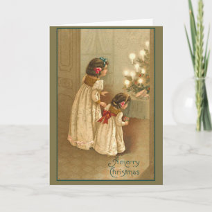 A Merry Christmas With Two Victorian Girls Holiday Card