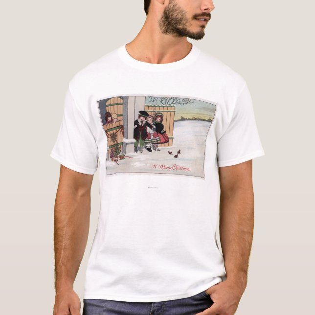 A Merry ChristmasKids by Fence T-Shirt (Front)