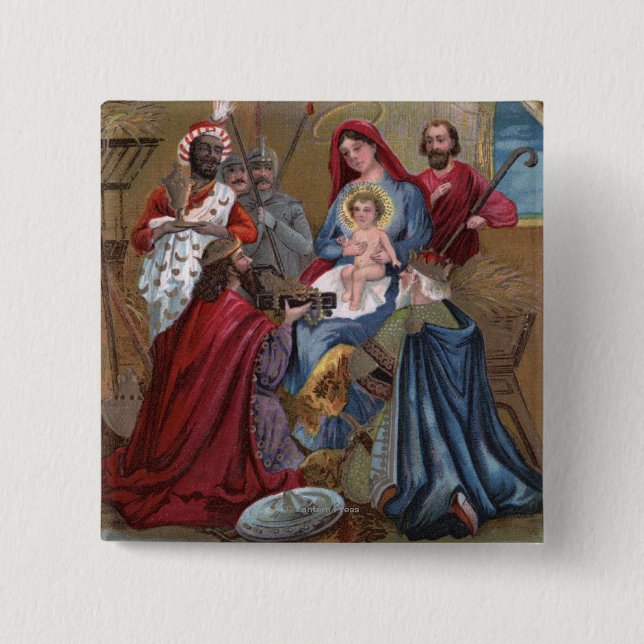 A Merry ChristmasNativity Scene 2 Inch Square Button (Front)