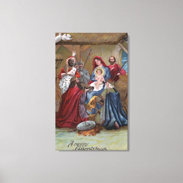 A Merry ChristmasNativity Scene Canvas Print (Front)