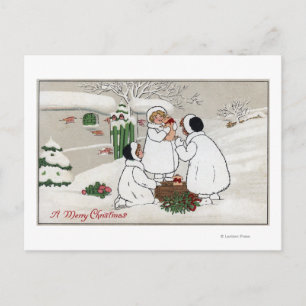 A Merry ChristmasPeople Holding Piglets Holiday Postcard