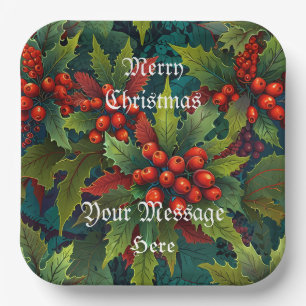A Merry Festive Christmas Holly Holiday  Paper Plate