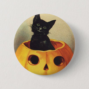 A Merry Halloween by Ellen Clapsaddle, Vintage Cat 2 Inch Round Button