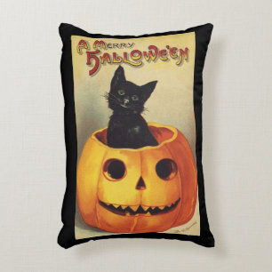 A Merry Halloween by Ellen Clapsaddle, Vintage Cat Accent Pillow