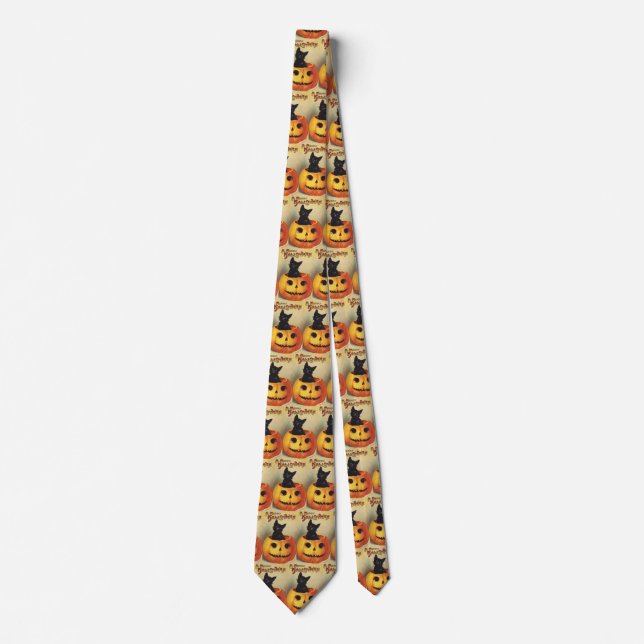 A Merry Halloween by Ellen Clapsaddle, Vintage Cat Tie (Front)