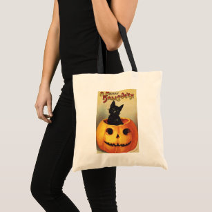 A Merry Halloween by Ellen Clapsaddle, Vintage Cat Tote Bag