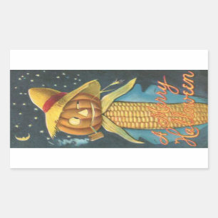 A Merry Halloween Corn Pumpkin Scarecrow Vintage Sticker