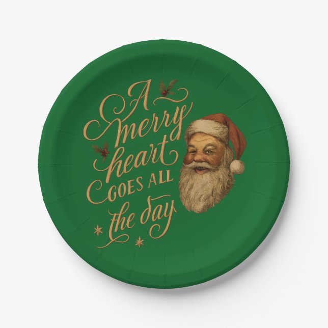 A merry heart goes all the day Santa Paper Plate (Front)