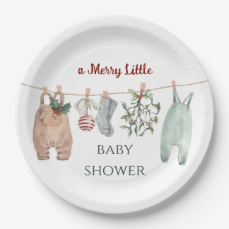 A Merry Little Baby Shower Christmas Clothes Paper Plate