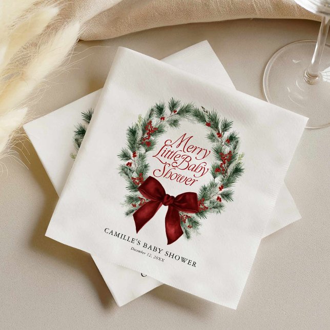 A Merry Little Baby Shower Napkin (Merry Little Baby Shower Red bow Paper Napkins)