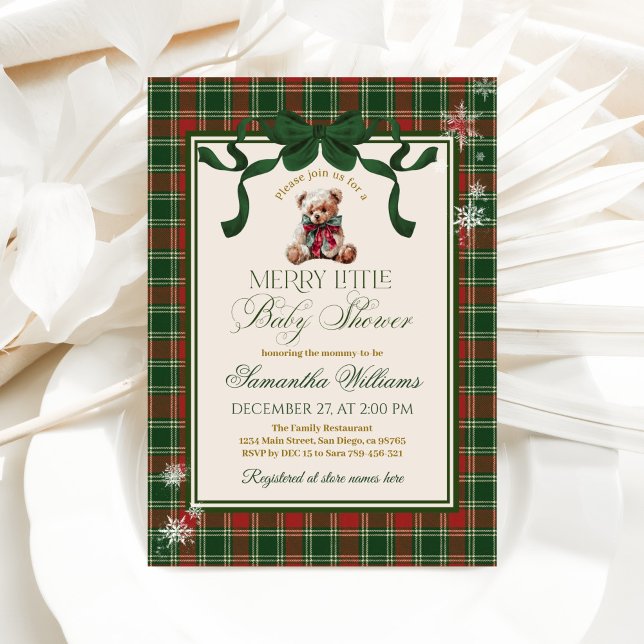 A Merry Little Baby Shower Teddy Bear Christmas Invitation (Creator Uploaded)