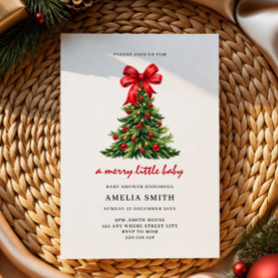 a merry little baby tree bow christmas baby shower invitation