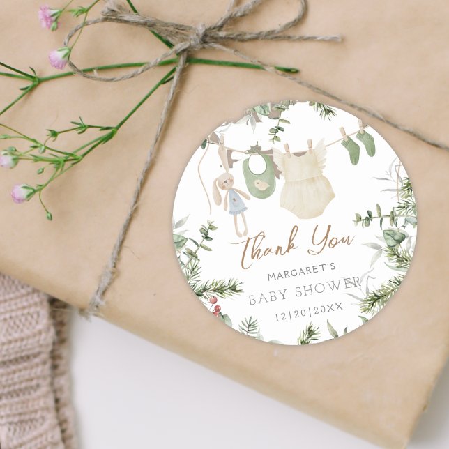 A Merry Little | Boho Girl Winter Baby Shower Classic Round Sticker (Creator Uploaded)