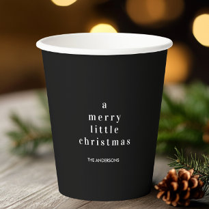 "A Merry Little Christmas Black and White  Paper Cups