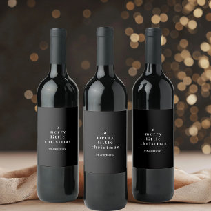 "A Merry Little Christmas Black and White  Wine Label