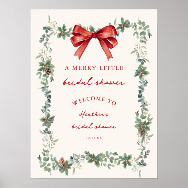 A Merry Little Christmas Bridal Shower Welcome Poster (Front)