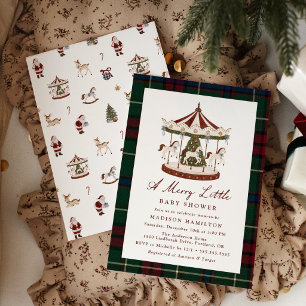 A Merry Little Christmas Carousel Baby Shower Invitation